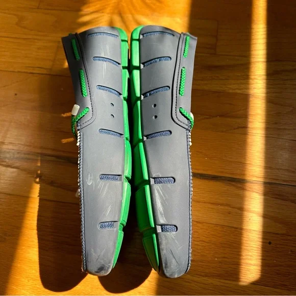 SWIMS Braided Lace Loafers Men's Sz 10 White Navy Green Machine Wash Mesh Rubber - Picture 6 of 10